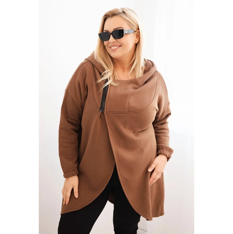 Kesi Dámska mikina Plus Size zateplená s kapucou a asymetrickým zipsom 67169172