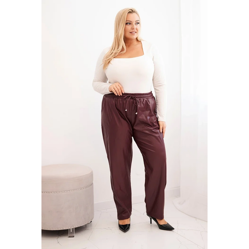 Kesi Dámske nohavice Plus Size zateplené z ekokože s vysokým pásom 66956389