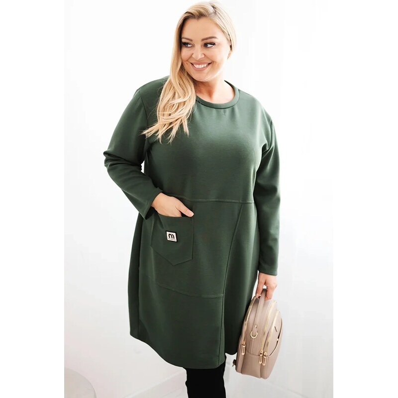 Kesi Dámske šaty Plus Size maslové s vreckom a 3/4 rukávom khaki 66362626