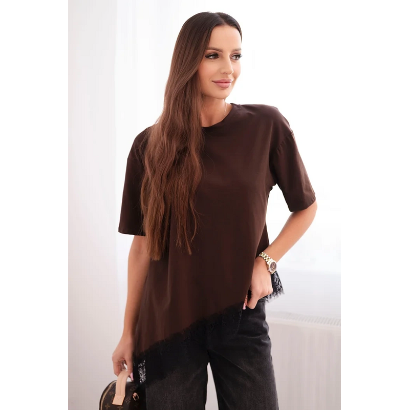 Kesi Dámska asymetrická bavlnená blúza s čipkou dole 66362631