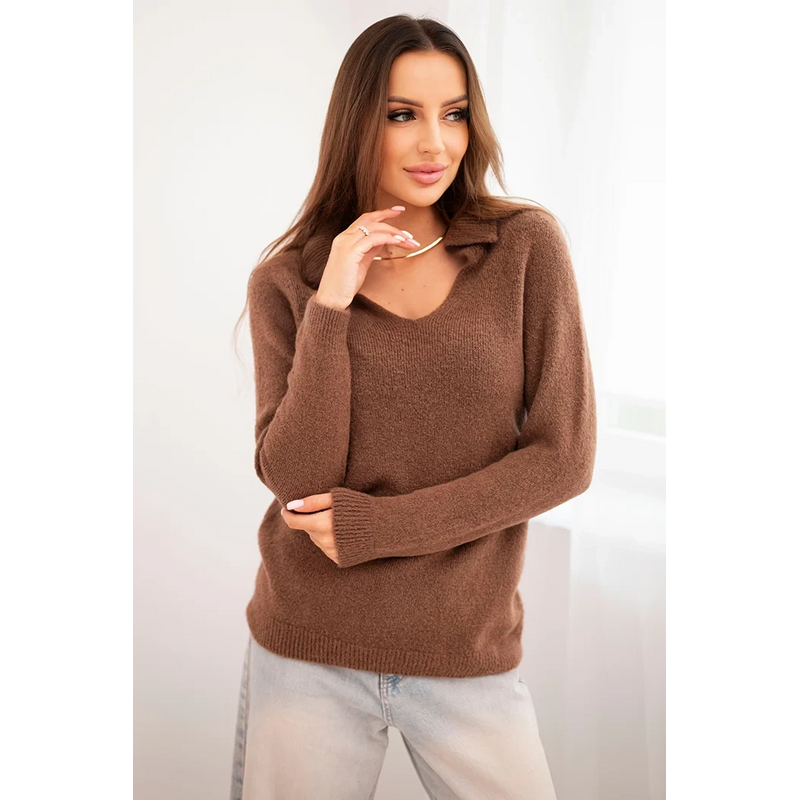 Kesi Dámsky sveter z baby alpaky s golierom a V-výstrihom 66666237