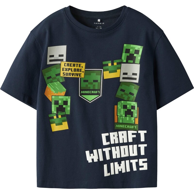 NAME IT Tričko NKMNels Minecraft námornícka modrá / zelená / biela 66330482