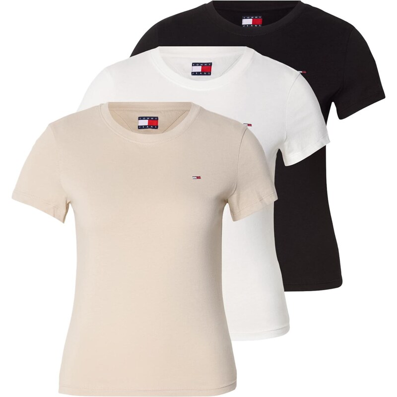 Tommy Jeans Tričko svetlobéžová / čierna / biela 66330893