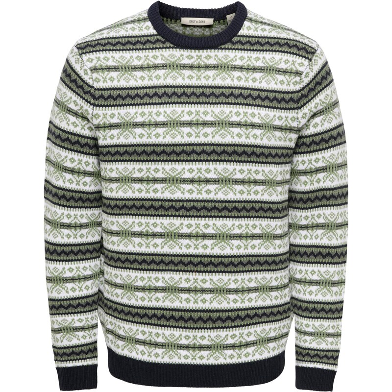 Only & Sons Sveter ONSHARRY zelená / biela 66331048