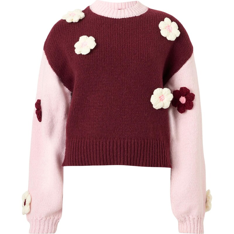 PIECES Sveter PCJENNER ružová / vínovo červená / biela 66331050