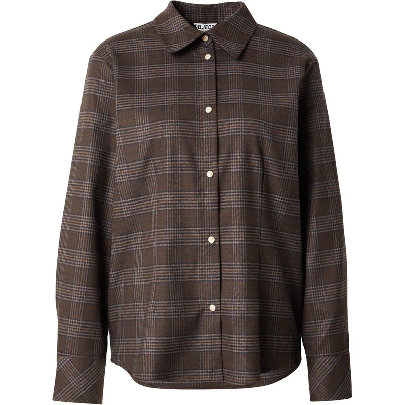 OBJECT Blúzka OBJDANNI tmavomodrá / čokoládová / biela 66331140