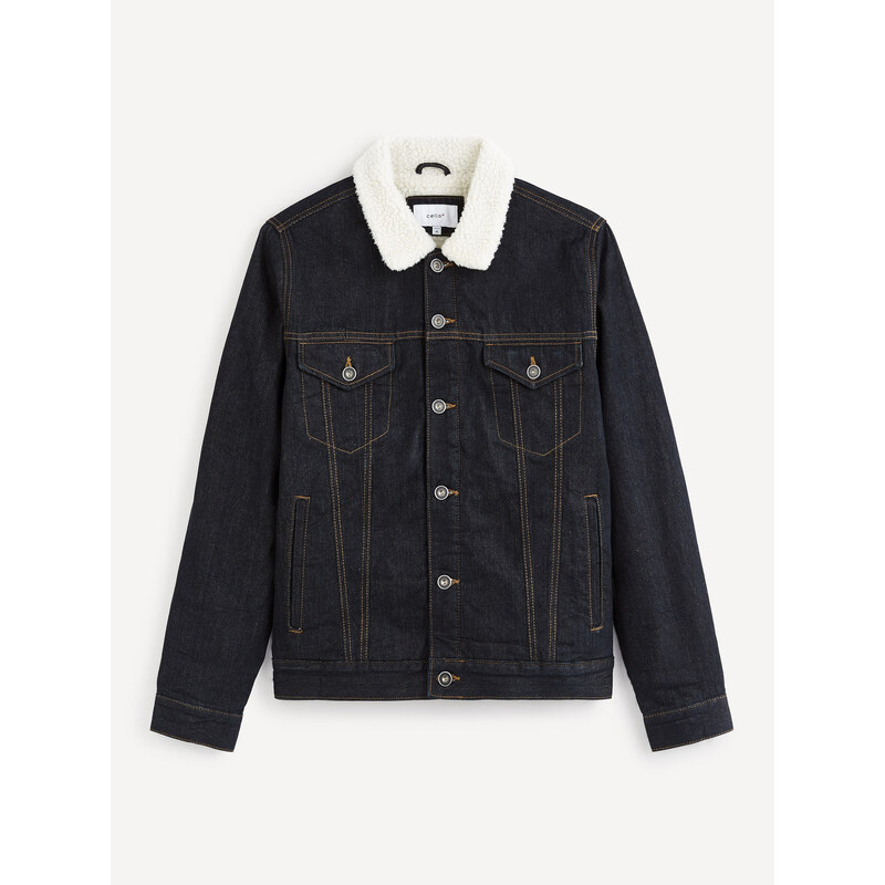 Tmavomodrá rifľová bunda s umelým kožúškom Celio Vusherpa 50658183