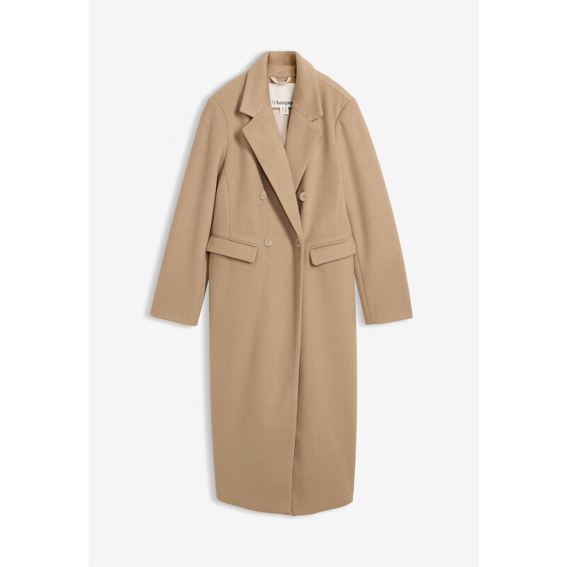 bonprix Dvojradový kabát vo vlnenom vzhľade, farba béžová 58499502