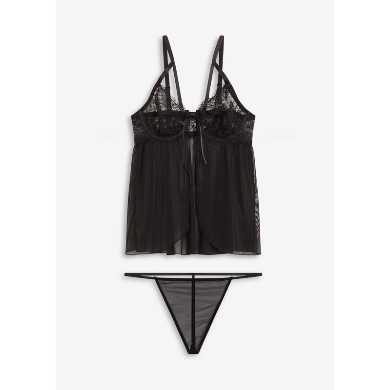 bonprix Babydoll a nohavičky (2-dielna sada), farba čierna 66341192