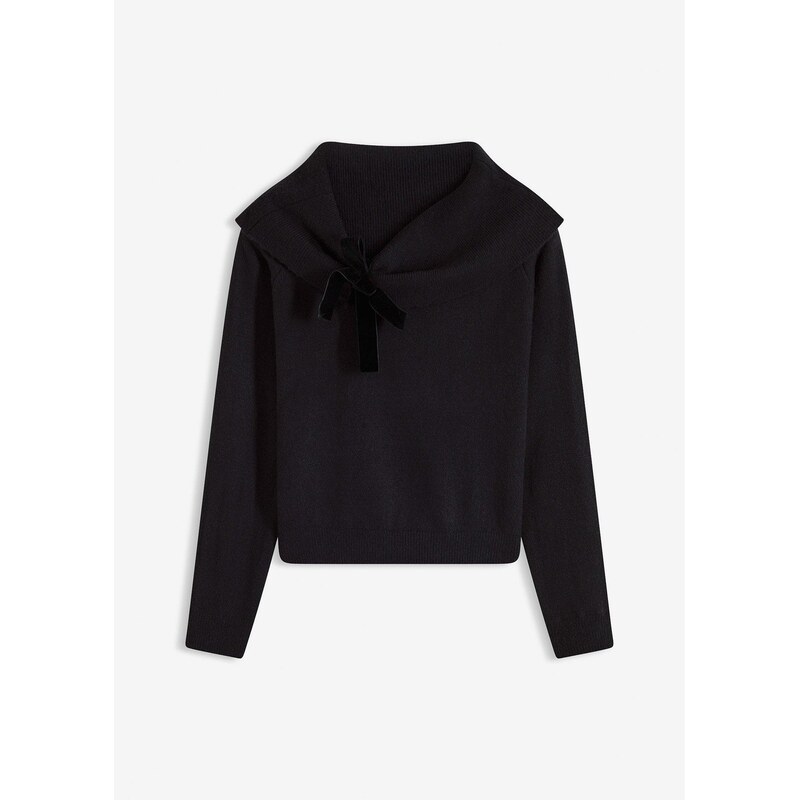 bonprix Oversize pulóver s výstrihom Carmen, farba čierna 66341215