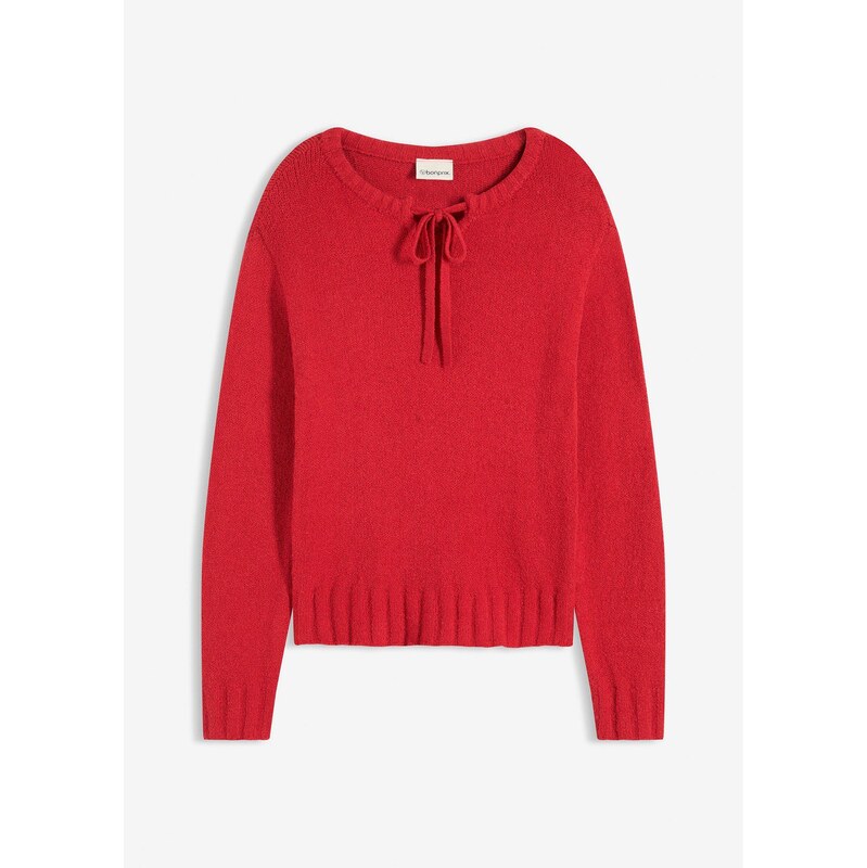 bonprix Pulóver, hrubo pletený, na zaviazanie, farba červená 66341226