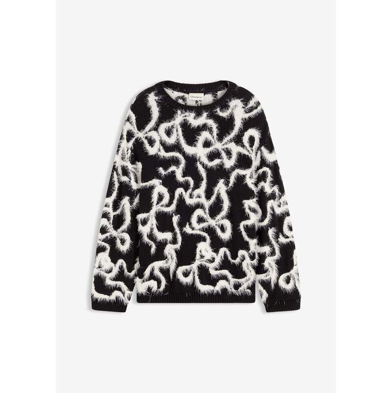 bonprix Pulóver, žakárový, z jemného viskózového mixu, farba čierna 66341228