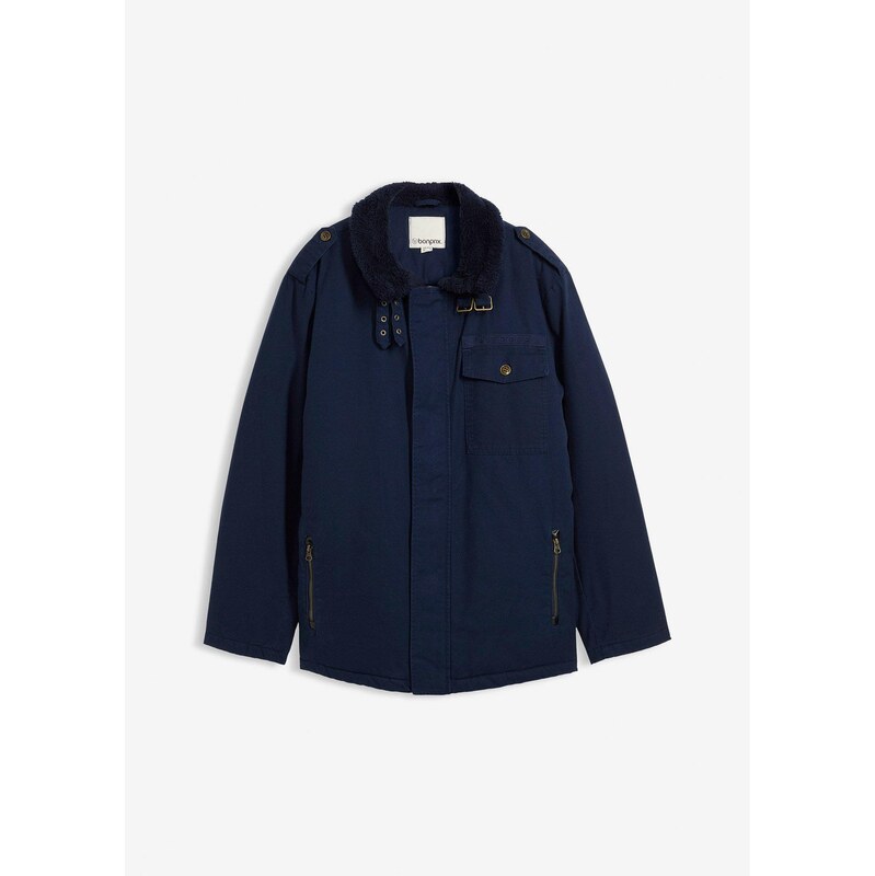 bonprix Zimná bunda s umelou kožušinkou, z čistej bavlny, farba modrá 66341247