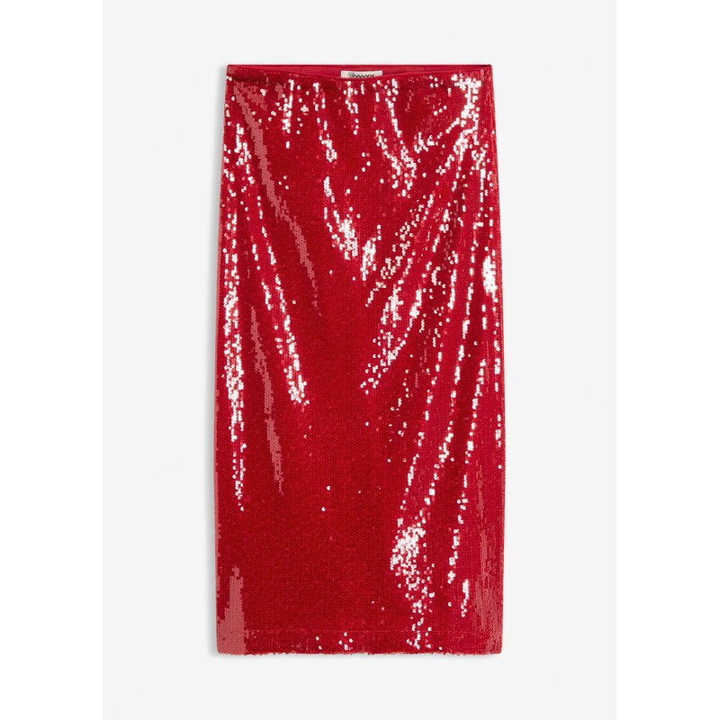 bonprix Midi sukňa s flitrami, farba červená 66341252