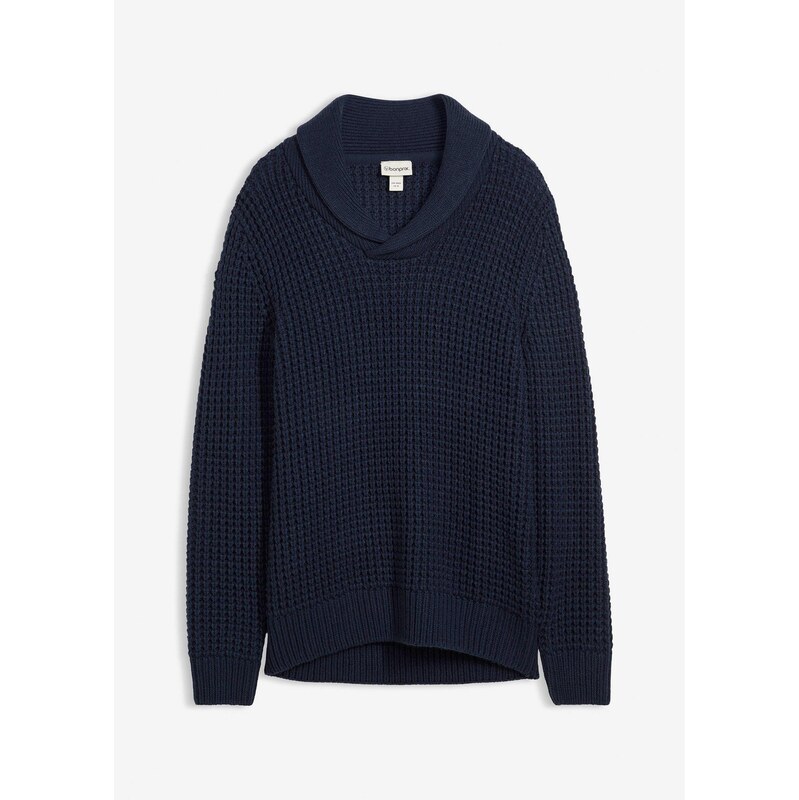 bonprix Hrubo pletený pulóver so šálovým golierom, farba modrá 66341248