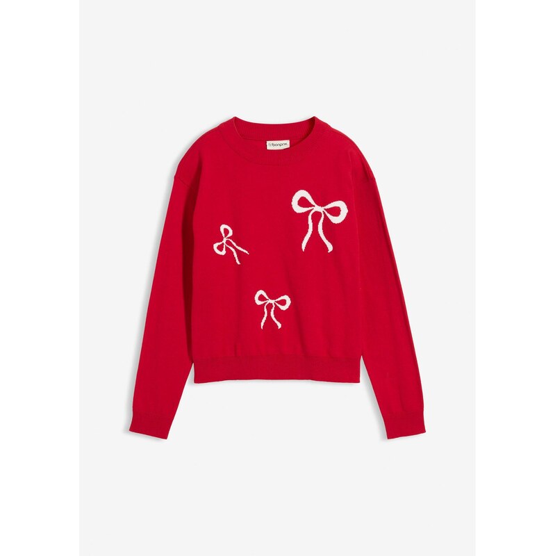 bonprix Jemne pletený pulóver s mašľovými detailmi, farba červená 66341285