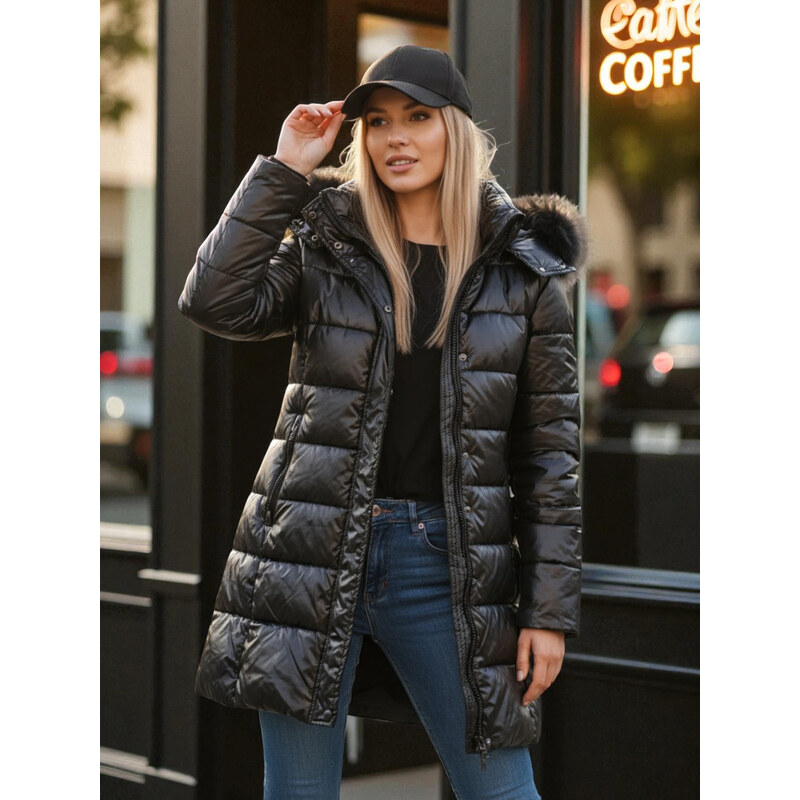 BASIC Čierna lesklá prešívaná bunda SHINE TY4483z 66344563