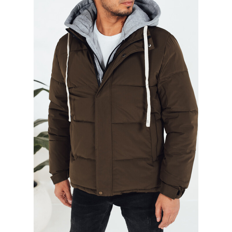 BASIC Khaki pánska zimná prešívaná bunda s látkovou kapucňou TX5102 66344574