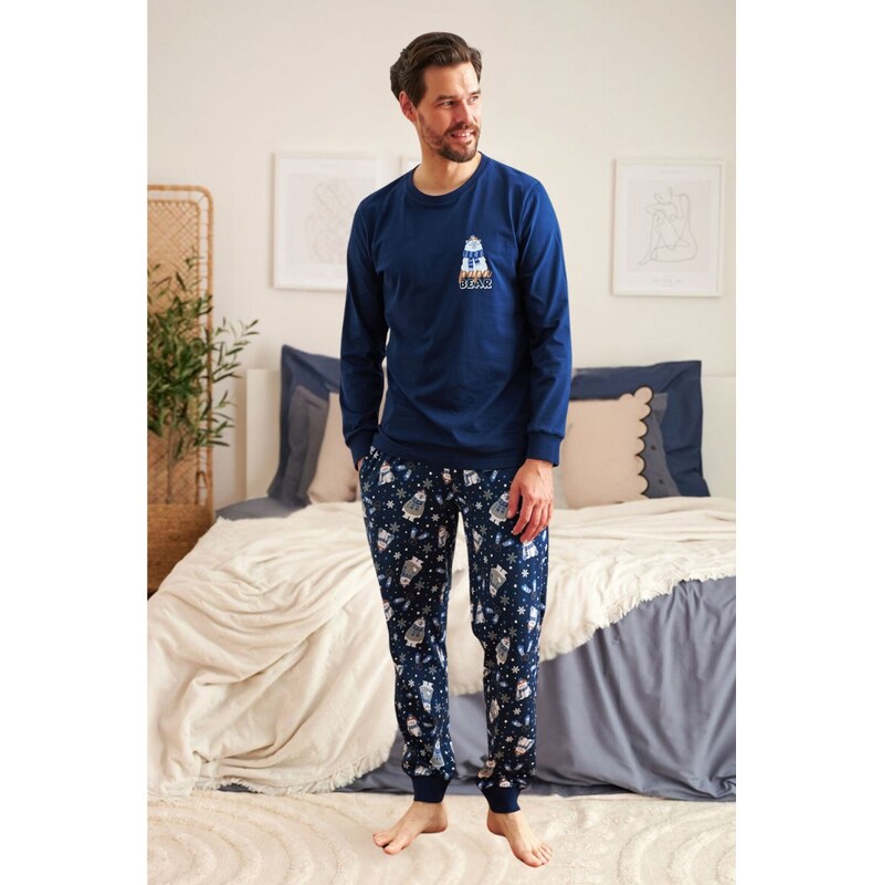 Doctor Nap Vianočné pánske pyžamo Navy Bear tmavomodré, Farba 66341430