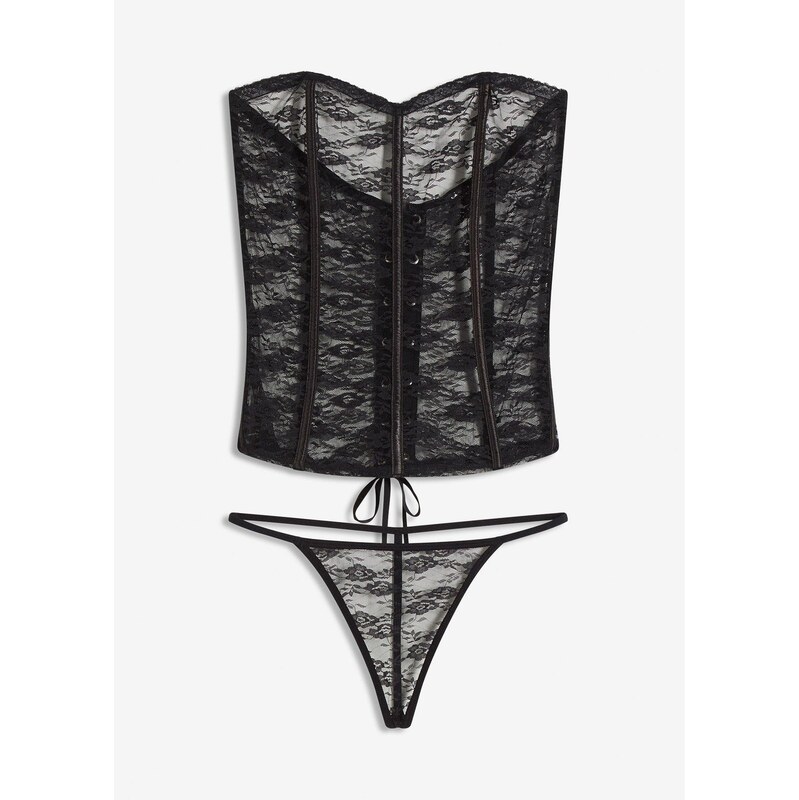 bonprix Korzáž a nohavičky z čipky (2-dielna sada), farba čierna 66438114