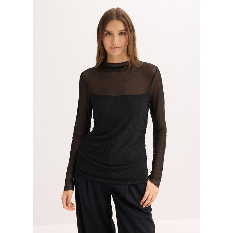 bonprix Tričko s dlhým rukávom z jemnej sieťoviny, farba čierna 66341213