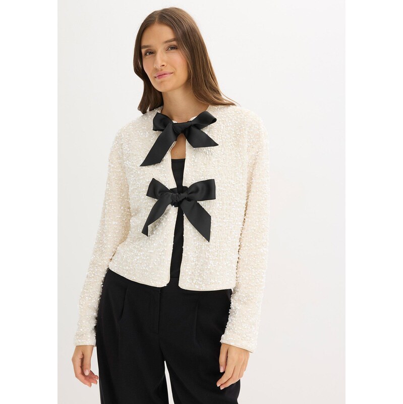 bonprix Krátka flitrovaná bunda, farba biela 66341231