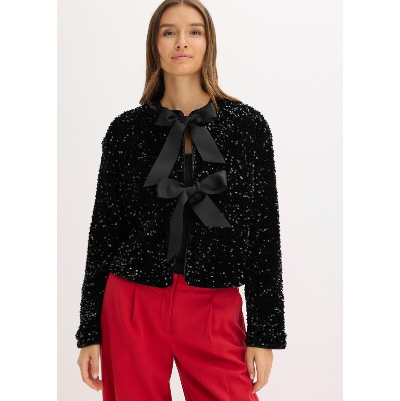 bonprix Krátka flitrovaná bunda, farba čierna 66341232