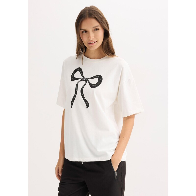 bonprix Tričko Oversize z džerseju, farba biela 66341236