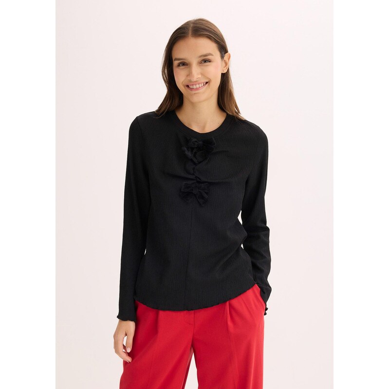 bonprix Tričko s dlhým rukávom zo štruktúrovaného krepu, farba čierna 66341259