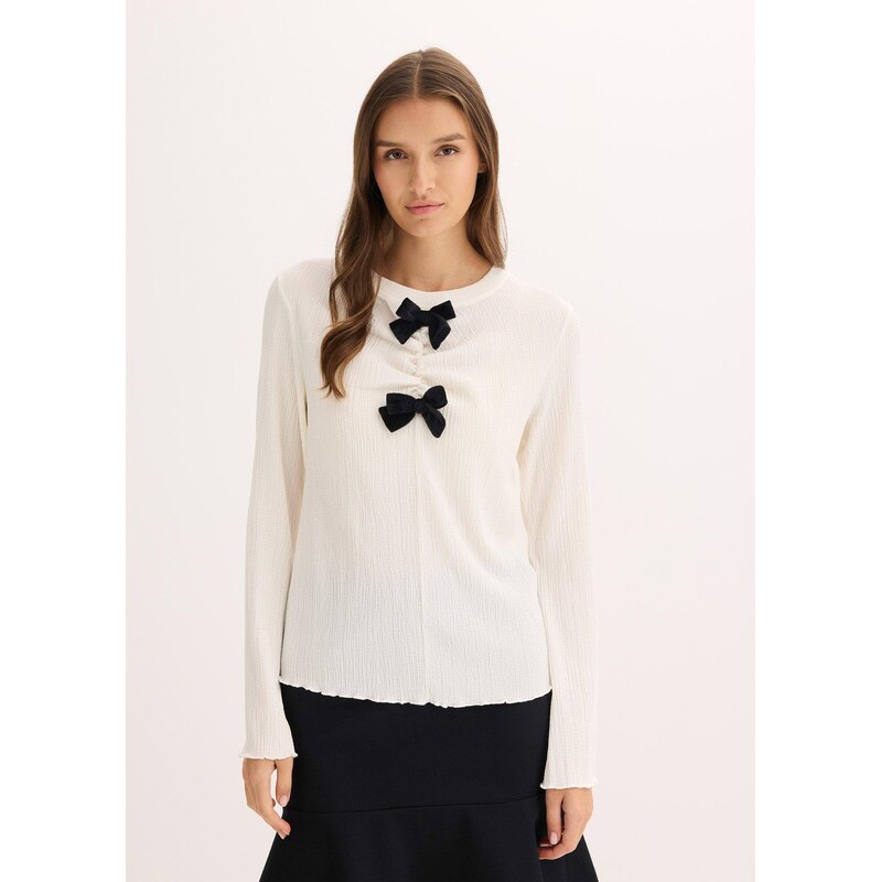 bonprix Tričko s dlhým rukávom zo štruktúrovaného krepu, farba biela 66341258