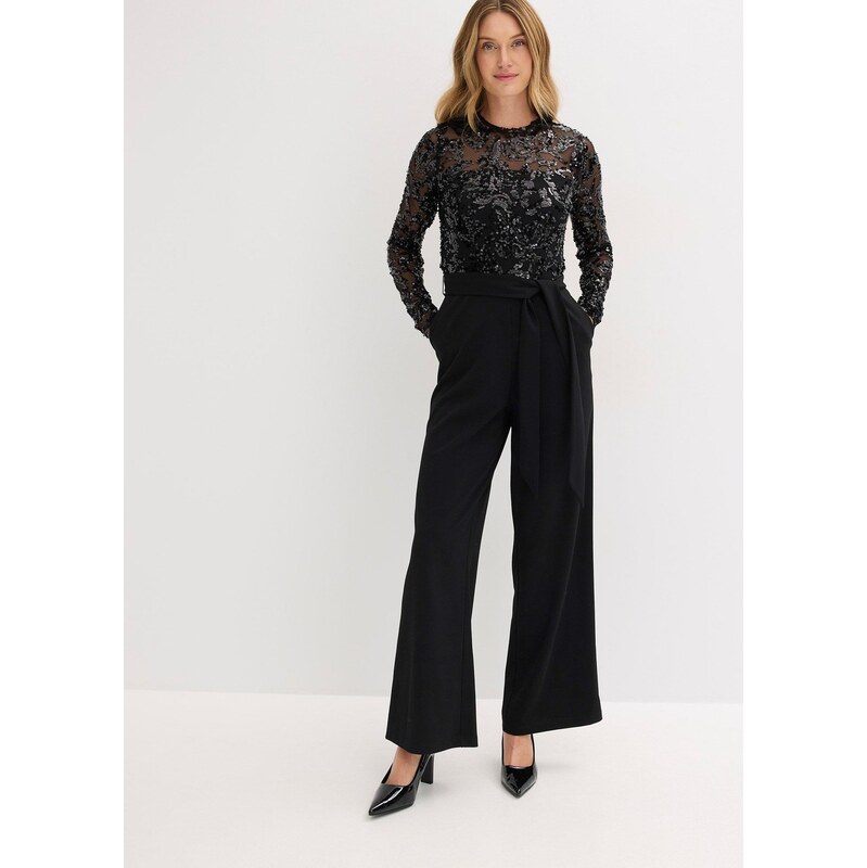 bonprix Overal s flitrovanou výšivkou, farba čierna 66341290