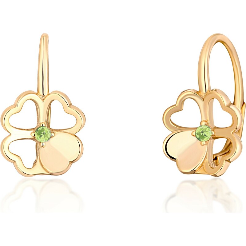 JVD Pozlátené náušnice Štvorlístok so zeleným zirkónom SVLE1515XH2GO00 66587287