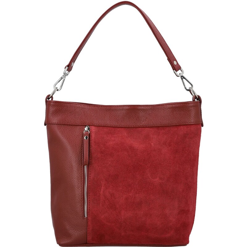 Dámska kožená kabelka do ruky tmavo červená - Delami Vera Pelle Aneli 66403309