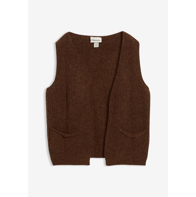 bonprix Hrubo pletená vesta s alpaka vlnou, farba hnedá 66353860