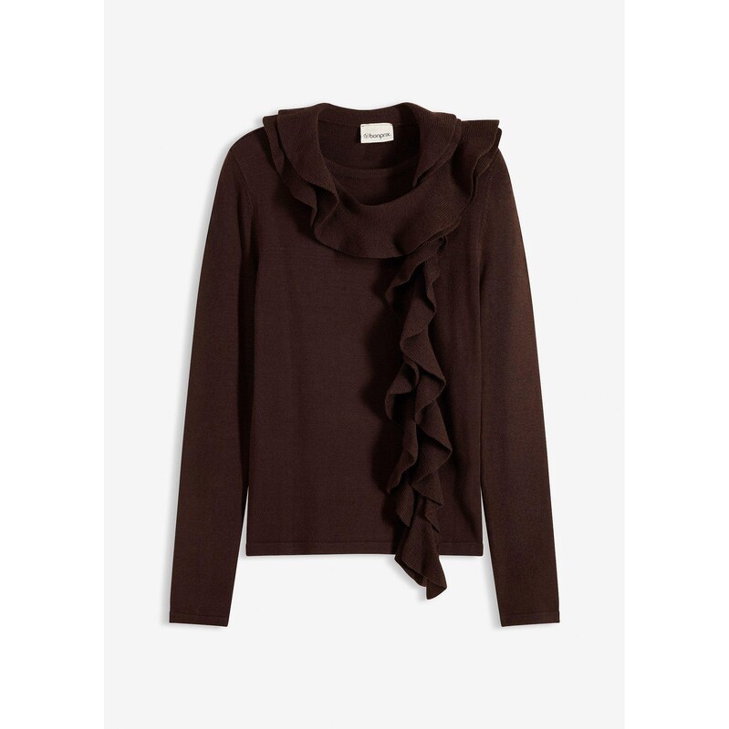 bonprix Jemne pletený pulóver z padavého viskózového mixu, farba hnedá 66353862