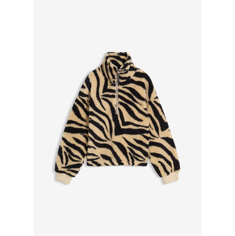 bonprix Oversize-pulóver, z Teddy flísu, farba béžová 66362214