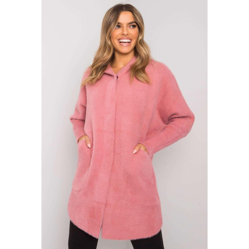 MladaModa Alpaka kabát Carolyn s netopierími rukávmi a kapucňou ružový 67925786