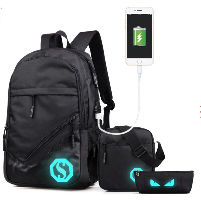 Lifestyle Senkey školský batoh set 3v1 pre študentov s USB Black 65227166