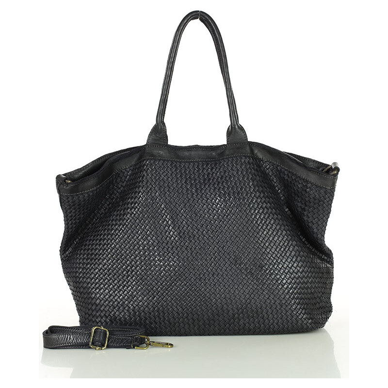 MARCO MAZZINI Kožená shopper taška z prírodnej tkanej kože | čierna 66364405