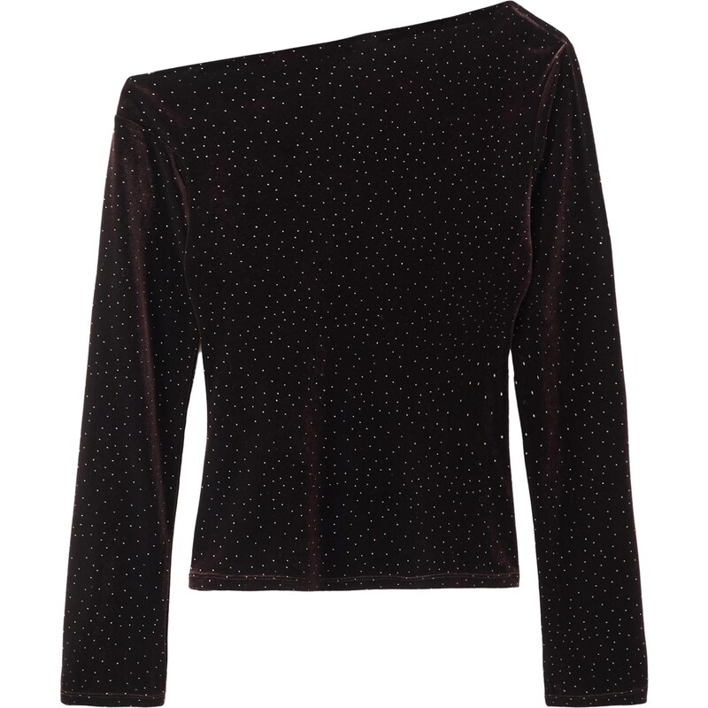 MANGO Tričko XVIRGO tmavohnedá / strieborná 66372559