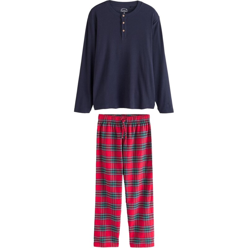 Next Dlhé pyžamo námornícka modrá / jedľová / červená 66372801