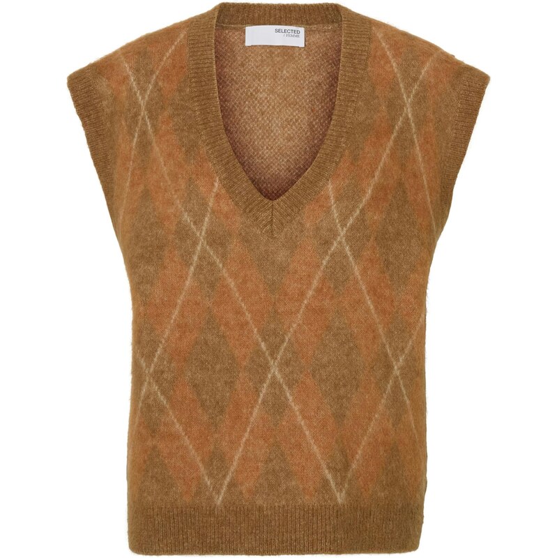 SELECTED Sveter SLFLULU koňaková / svetlohnedá / biela 66372980