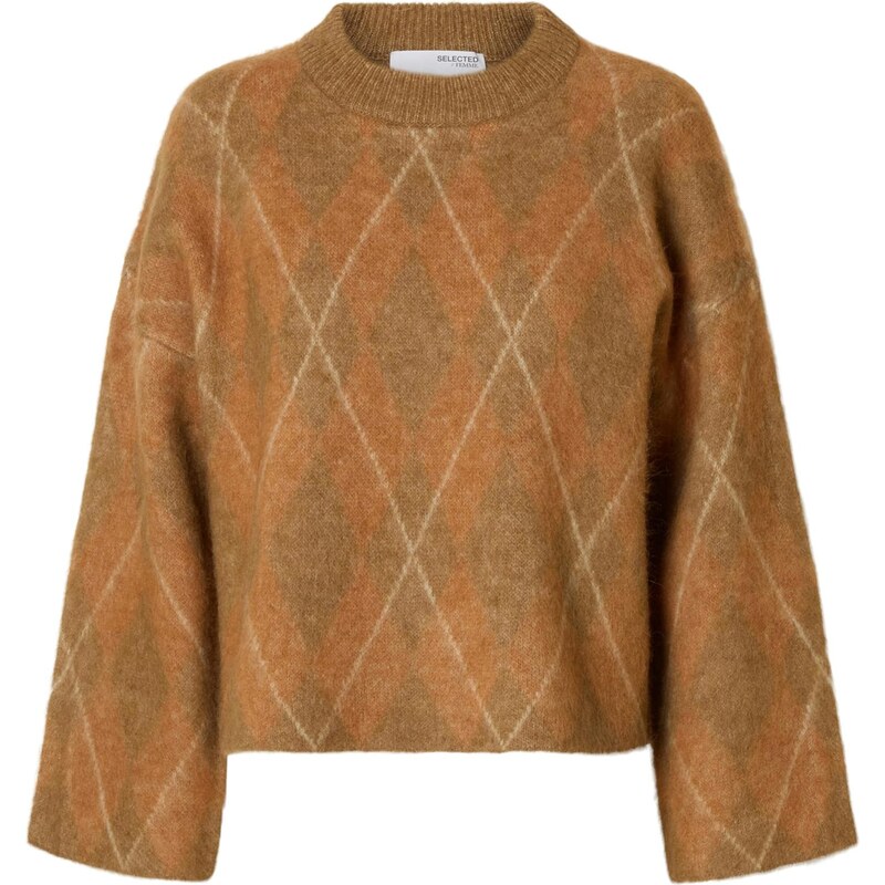 SELECTED Sveter SLFLULU nebielená / koňaková / svetlohnedá 66372991
