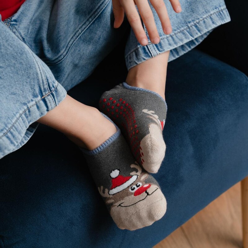 STEVEN Tmavosivé vianočné protišmykové ponožky Art.134 XG016, GREY 47062202