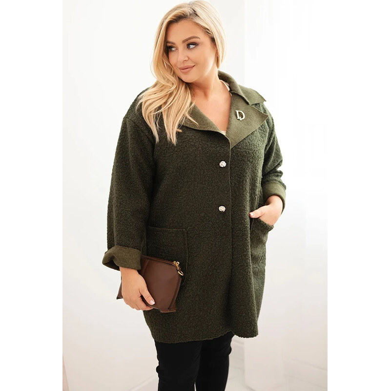 Kesi Włoski Khaki dámsky vlnený kabát pre plnoštíhle 66379093