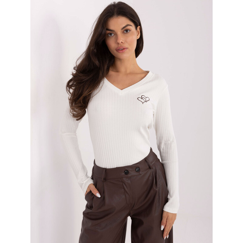 RUE PARIS Smotanové dámske rebrované tričko s dlhým rukávom RV-BZ 66379098