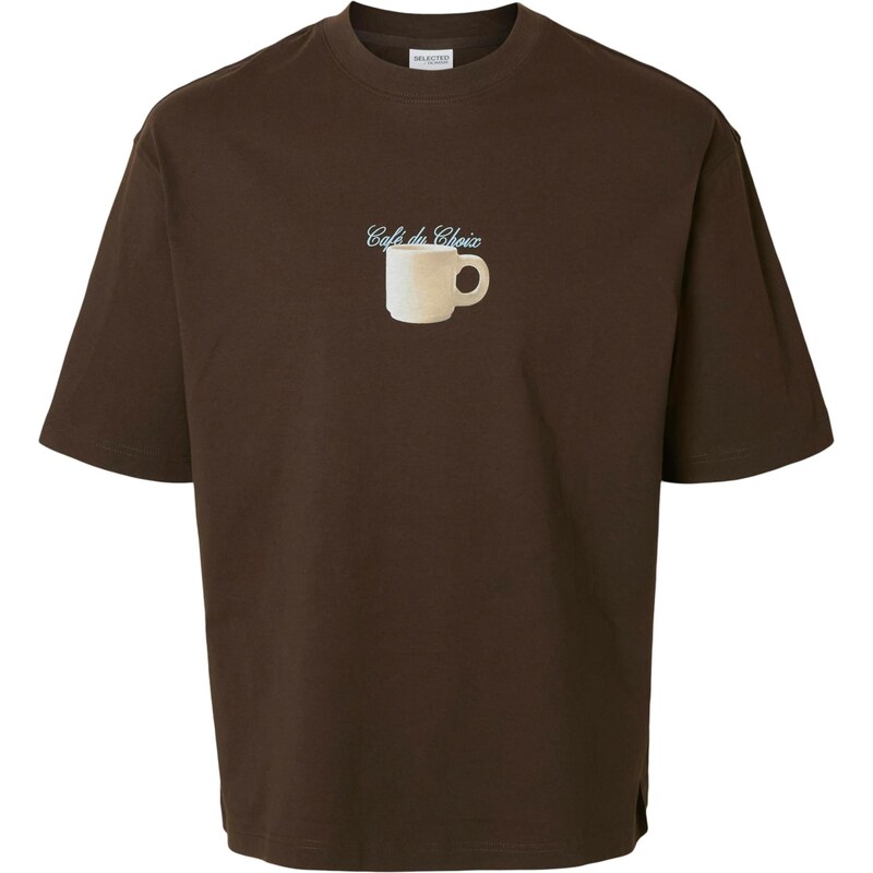 SELECTED Tričko SLHNorman svetlomodrá / čokoládová / biela ako vlna 66382887