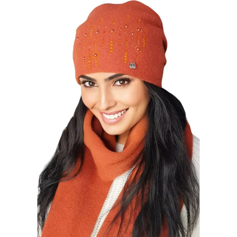Kamea Tehlová dámska štýlová zimná čiapka Eleni, Farba tehlová 66381179