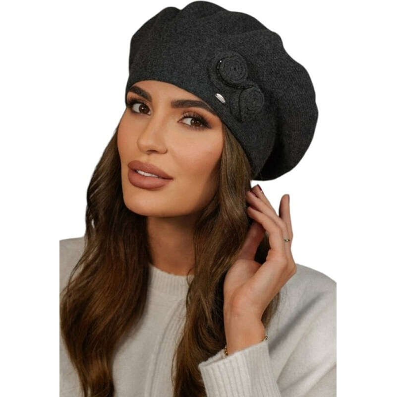 Kamea Grafitová luxusná elegantná dámska baretka na zimu Bara, Farba 66381191