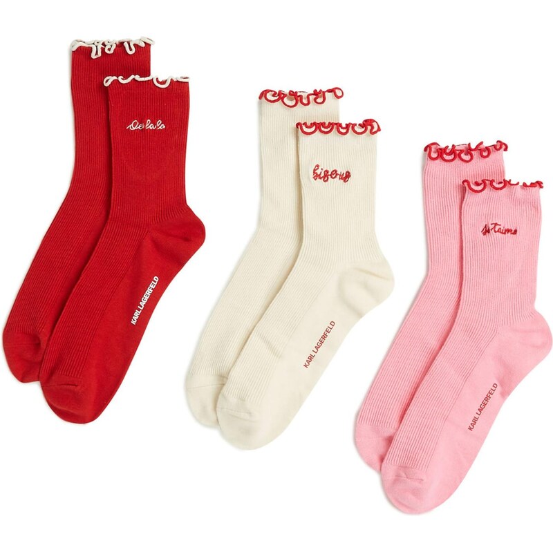 Karl Lagerfeld Ponožky slonová kosť / ružová / jasne červená 66382946